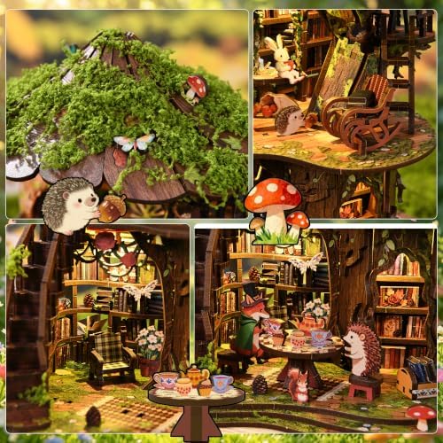 Book Nook Kit-DIY Miniature House Kit with LED Light, Magical Tree House 3D Puzzle, Creative Craft Kit, Bookshelf Decor, Book Accessories, Miniatures Display - Image 2