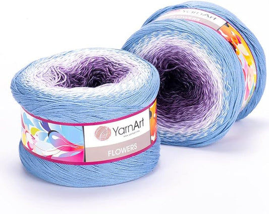 1 Skein/Pack Yarnart Flowers Gradient Yarn, Each Ball 8.8 Oz (250gr) / 1094 Yards (1000m), 55% Cotton 45% Acrylic, Superfine Fingering Weight for Knitting and Crochet, 264 - Blue Purple