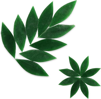 80pcs/100g Pack of Mosaic Tile Supplies for DIY Crafts, Plates, Picture Frames, Flowerpots, Handmade Jewelry - 1.1x2.5 cm Petal Leaves Glass Decorative Tiles (Green)