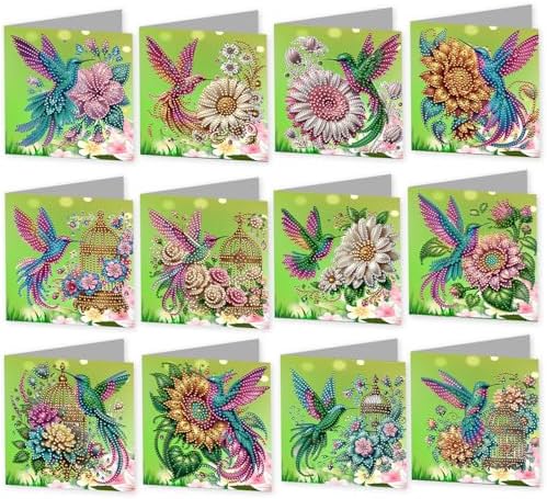 12 Pack Flower Diamond Painting Greeting Kits Hummingbird DIY 5D Diamond Art with Envelopes & Rhinestones, Creative Christmas Birthday Gifts for Adults, Family, Friends by Unknown