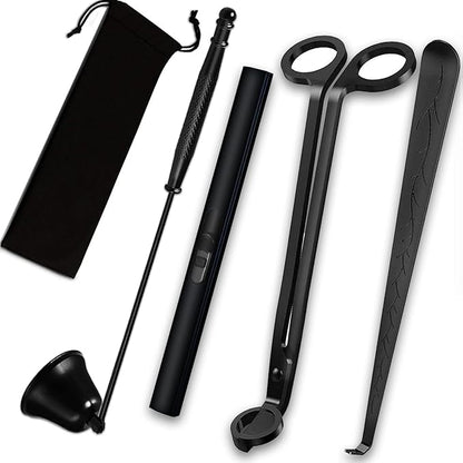 4IN1 Candle Accessory Set, Rechargeable Candle Lighter, Candle Wick Trimmer Cutter, Candle Snuffer & Candle Wick Dipper for Candle Lover Aromatherapy Gift, Stainless Steel Candle Care Kit