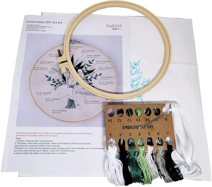 3 Sets Embroidery Starter Kit with Pattern and Instructions,Cross Stitch Beginner Kits with Frame,3 Plastic Embroidery Hoops,3 Embroidery Clothes and Color Threads (3 X Flower Pattern)