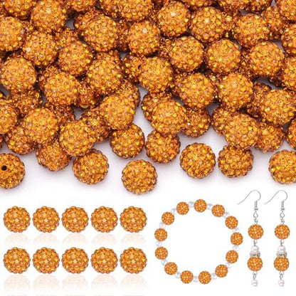 200pcs 10mm Rhinestone Beads for Jewelry Making, Golden Shiny Round Disco Ball Beads Bulk, Sparkle Crystal Clay Christmas for Bracelet Baseball Necklace Earring Crafting and DIY by TINKRSTUFF
