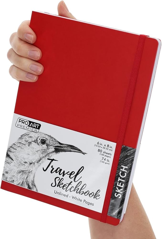 Pro Art Premier Sketch Book Travel 8"x 6" White 74lb Red 80 Sheets, Sketch Book, Sketchbook, Drawing Pad, Pad, Drawing Paper, Art Book, Paper, Sketchbook for