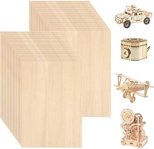 48 Pack Basswood Sheets 12 x 16 x 1/8 Inch - 3mm Unfinished Basswood for Laser Cutting & Engraving, Thin Plywood Board Unfinished Wood Sheet for Crafts Wood Burining, Painting, Architectural Model