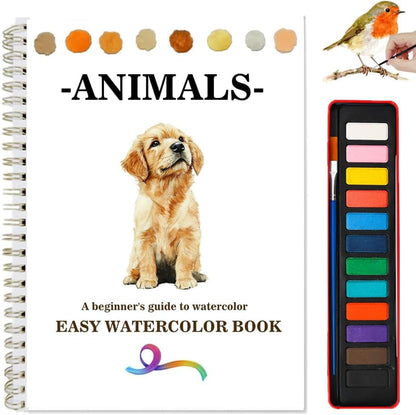 Watercolor Workbooks Coloring Book Beginner Friendly Painting Kit Easy Nature Scenes Paint Set Art Crafts for Creative Exploration Gift for Adults (Animals, with Palette) by Unknown