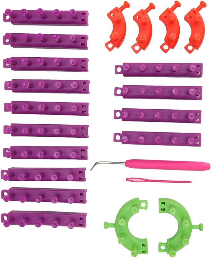 YuRui TENG Knitting Looms Kit, DIY Weaving Looms for Beginners, Portable Plastic Knitting Board with Sewing, Crochet Hook and 20 Accessories, for Making Blankets, Scarfs, Hats and More