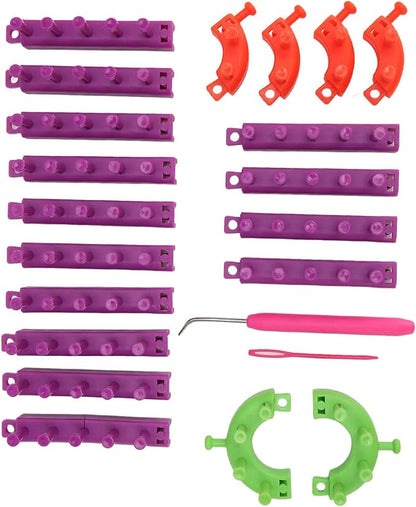 YuRui TENG Knitting Looms Kit, DIY Weaving Looms for Beginners, Portable Plastic Knitting Board with Sewing, Crochet Hook and 20 Accessories, for Making Blankets, Scarfs, Hats and More