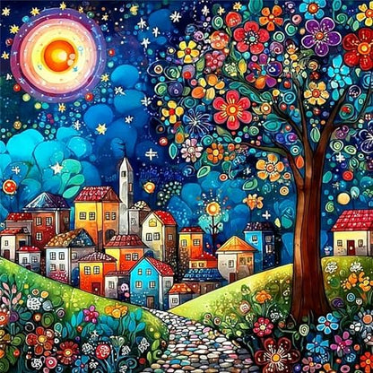 Jiqinsiye Tree Adults Paint by Number Kits,Houses Painting by Number Kits on Canvas,Village Large Color by Numbers Adult Watercolor Gifts for Friends Wall Decor by Unknown