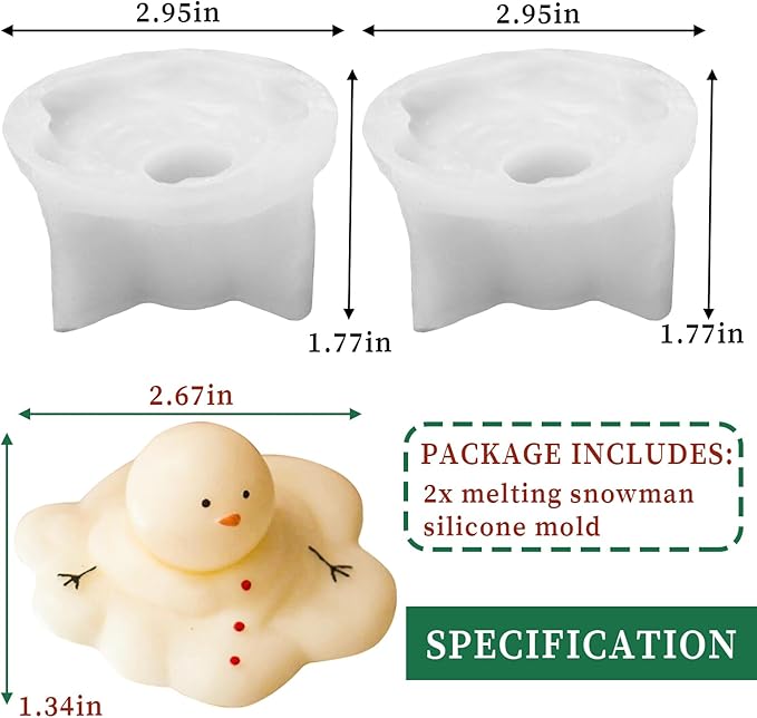 Wehous 2PCS Christmas Candle Molds, Cute Melting Snowman 3D Resin Mold for Making, Ornament for Soap Wax Epoxy Resin Cake Chocolate Decoration