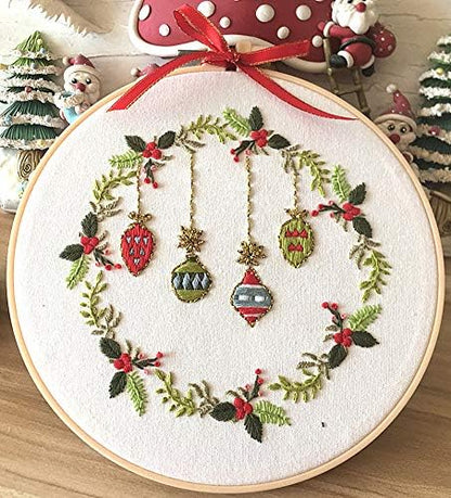 Embroidery Kit Christmas Ornaments Leaf Wreath Awesocrafts Full Range of Embroidery Starter Beginners Adults DIY Handmade Easy Patterns (Ornaments) by Awesocrafts