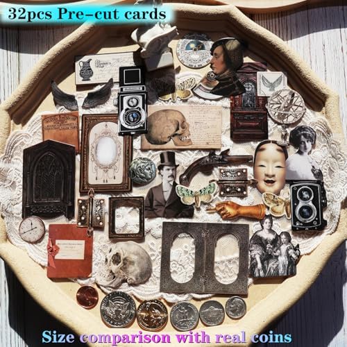 CATaireen Vintage Junk Journal Items Kit Pre Cut Paper Cards Cutout Cardstock Art Aesthetic Decor Hollow Out Craft Elements Small Embellishments Supplies for Adults Scrapbook Pack (Characters) - Image 3