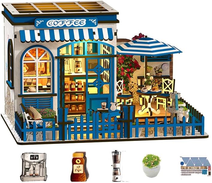 DIY Miniature House Kit - 3D Wooden Puzzle Dollhouse Kit with LED Lights, Coffee Shop Book Nook Bookshelf Insert Decor, Mini House Building Kit for Adults & Teens, Creative Craft Gift by Unknown