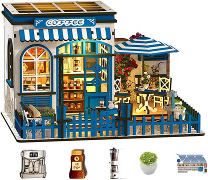 DIY Miniature House Kit - 3D Wooden Puzzle Dollhouse Kit with LED Lights, Coffee Shop Book Nook Bookshelf Insert Decor, Mini House Building Kit for Adults & Teens, Creative Craft Gift by Unknown