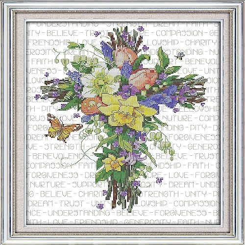 Howie's Needlepoint Cross Stitch Kits, 14CT Pre-Printed Pattern Needlepoint Kits, Full Range of Stamped Starter Kits (Flower Cross, 7.9 x 13 Inch) by HowiesNeedlepoint