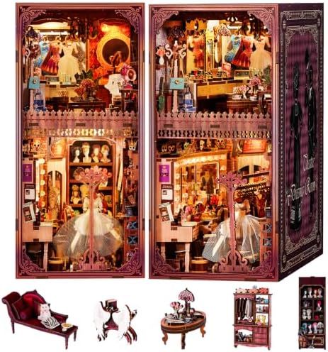 fifijoy Theatre Dressing Room DIY Book Nook Kit - DIY Miniature Dollhouse Book Nook Kit, Classic Theater 3D Wooden Puzzle Model Bookshelf Insert Decor, Gift for Craft Lovers (with Yellow Light) by fifijoy