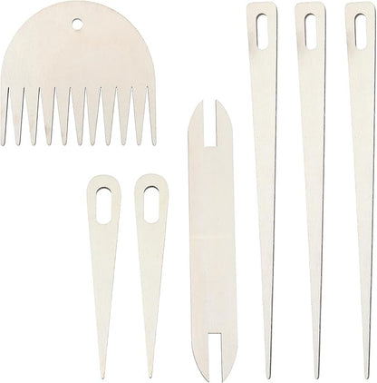7 Pcs Wood Hand Loom Stick Set, Weaving Tools with 5 Wooden Weaving Crochet Needles, 1 Wooden Shuttle and Wood Weavings Comb for Knitted DIY Crafts Supplies