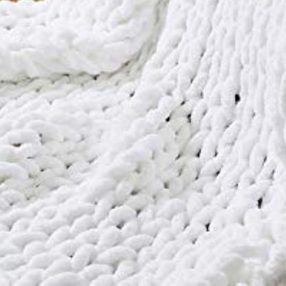 ERLYEEN Chenille Chunky Yarn Super Bulky Soft Thick Fluffy Jumbo Giant Washable Polyester Big Yarn DIY for Arm Knit Blanket Cushion Bed Sofa Home Decor,White,2.2LB