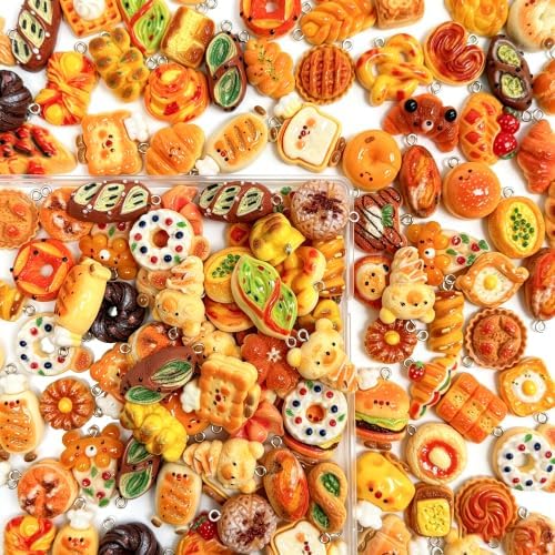 Food Charms Bulk, 152PCS Kawaii Pastel Resin Jewelry Making Kit with Lobster Clasps, Earring Hooks, Bead Necklaces & Jump Rings for Kandi Bracelets, Earrings, Necklaces, Keychains - Image 6
