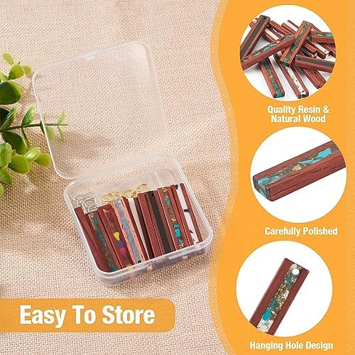 FASHEWELRY 12Pcs Wood Resin Earrings Charms Rectangle Wooden Earring Blanks Earring Findings for Earrings Jewelry Making with Earring Hooks & Jump Rings - Image 5