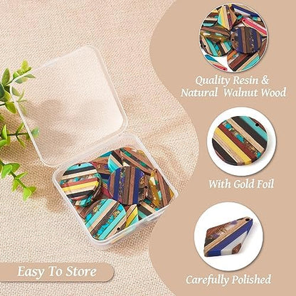FASHEWELRY 16Pcs Resin Wood Earring Charms Flat Round Wooden Earring Blanks Kite Wooden Earring Findings Vintage Colorful Boho Charms for Jewelry Making - Image 4
