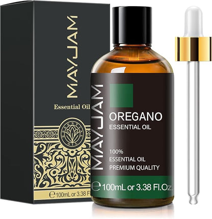 Oregano Essential Oil, MAYJAM Pure Essential Oils for Diffusers, 3.38FL.OZ/100ML Large Volume Oregano Oil with Premium Glass Dropper