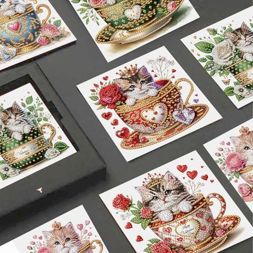 JISHSHAY 6 PCS Diamond Art Greeting Cards Cat Diamond Painting Birthday Cards Animal Gem Art Gem Painting Mosaic Kits for Adults for Thanksgiving Anniversary Valentine Graduation All-Occasion - Image 4