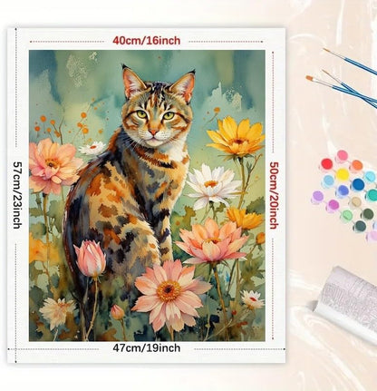 TAOPAOLAB Cat Paint by Numbers Kit for Adults - DIY Calico Cat Among Flowers Painting on Canvas 16x20In, Acrylic Paint Set, Suitable for Beginners, Pet Art for Home Decoration or Gifts - Image 2