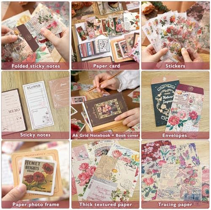 Scrapbooking Supplies Kit, A6 Grid Notebook, Vintage Junk Journaling Kit - Image 5