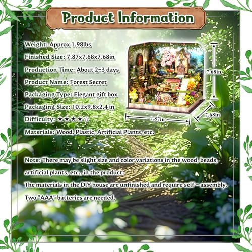 Book Nook DIY Miniature House Kit, 3D Wooden Puzzle Coffee House Dollhouse with Light & Tools, Creative Bookshelf Insert Craft Gifts for Adults Teens (Forest Garden) - Image 4