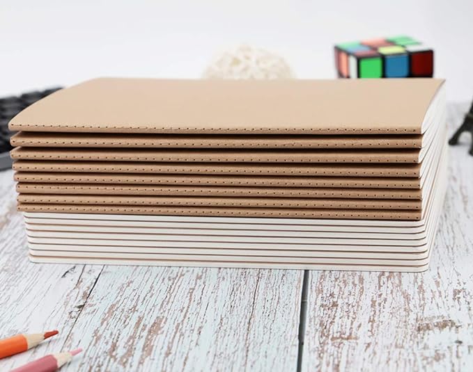 Wotion 16 Pack Kraft Notebooks, Journals in Bulk for Writing, Blank Paper Sketchbooks, 60 Pages Notebook, 8.3x5.5 Inch, A5 Size, Travel Journal Set, for Gifts, Students and Office Supplies