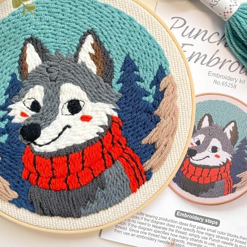 Myfelicity Punch Needle kit, a Beginner Set with Wolf Pattern Design, Suitable for Beginners and Adults with 7.9-inch Hoop - Image 3