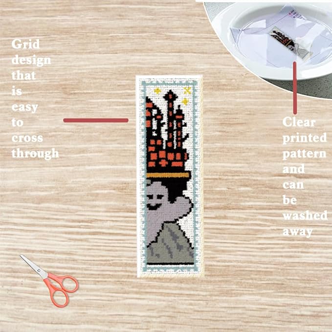 FREEBLOSS 6 Set Cross Stitch Bookmark Kit Halloween Embroidery Bookmarks Stamped Embroidery Bookmark with Instruction Counted Cross Stitch Kit for Gift Adults 8''x2.4''