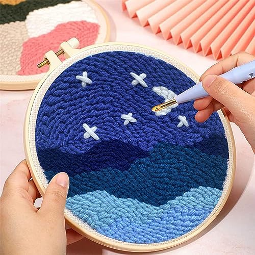 Allazone Punch Needle Embroidery Starter Kits, Pattern Punch Needle Kits Threader Fabric Embroidery, Punch Needle with Adjustable Embroidery Pen for Adults Kids Beginner (Moonlight & Lakeside) - Image 3