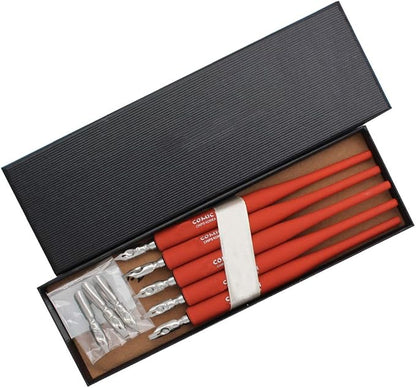 SIPLIV Plastic Professional Manga Gothic Pen Dip Pen Set with 5 Nibs Manga Calligraphy Drawing Pen Kit - 5 Pcs, Red