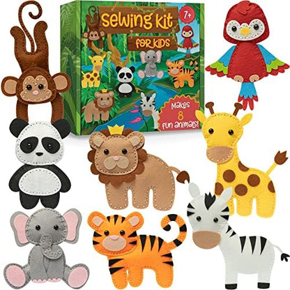 Craftorama Sewing Kit for Kids, Fun and Educational Wild Animal Craft Set for Boys and Girls Age 7-12, Sew Your Own Felt Animals Craft Kit for Beginners, 165 Piece Set by Craftorama