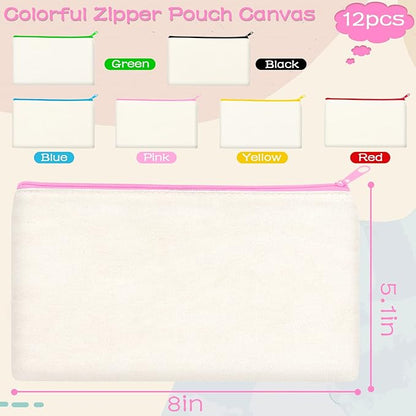 ZeeDix Canvas Pouch- Multi-purpose Cosmetic Bag with Zipper, DIY Craft Canvas Zipper Pouch Blank Makeup Bags Bulk Travel Toiletry Bag for Storage (8.3 x 5 inches)