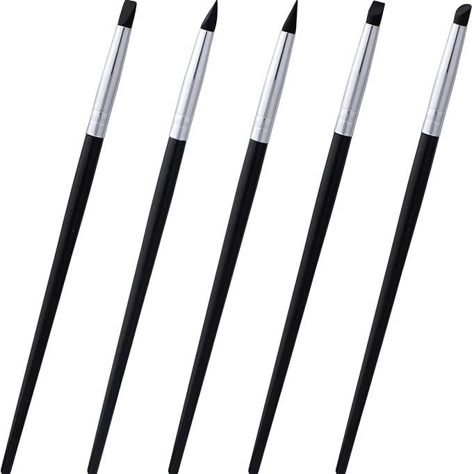 OIIKI 5pcs Silicone Paint Brush, Flexible Sculpting Shapers Brushes, Professional 5 Shape Tip Paint Pens DIY Tools for Painting Carving Pottery Clay Nail Art Handicraft- Black