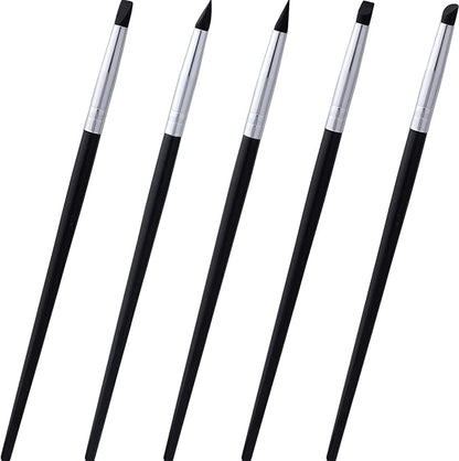 OIIKI 5pcs Silicone Paint Brush, Flexible Sculpting Shapers Brushes, Professional 5 Shape Tip Paint Pens DIY Tools for Painting Carving Pottery Clay Nail Art Handicraft- Black