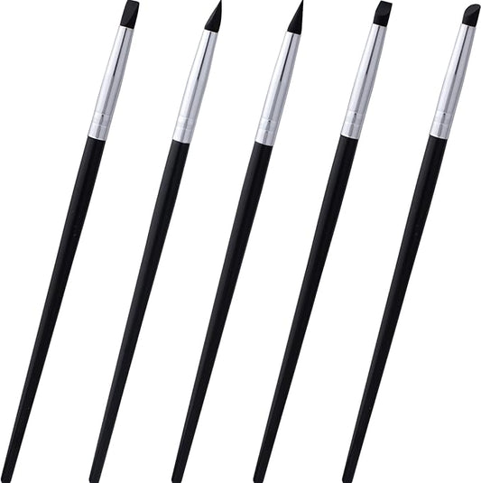 OIIKI 5pcs Silicone Paint Brush, Flexible Sculpting Shapers Brushes, Professional 5 Shape Tip Paint Pens DIY Tools for Painting Carving Pottery Clay Nail Art Handicraft- Black