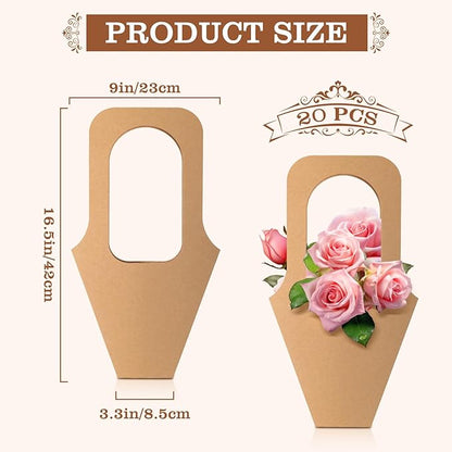 Cyblinia 20 Pcs Flower Bouquet Gift Bags with Handle - Valentine Floral Gift Bags for Florist Shop Packaging Supplies