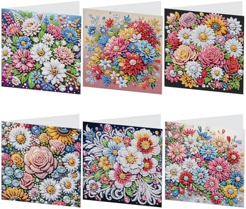 antor 6 pcs Diamond Painting Greeting Card Kits - Beautiful Floral Design with Fine Glitter, 5D DIY Creative Special Shaped Diamond Art Cards for Birthday Holiday Congratulations Crafts Gifts by antor
