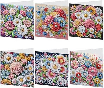 antor 6 pcs Diamond Painting Greeting Card Kits - Beautiful Floral Design with Fine Glitter, 5D DIY Creative Special Shaped Diamond Art Cards for Birthday Holiday Congratulations Crafts Gifts by antor
