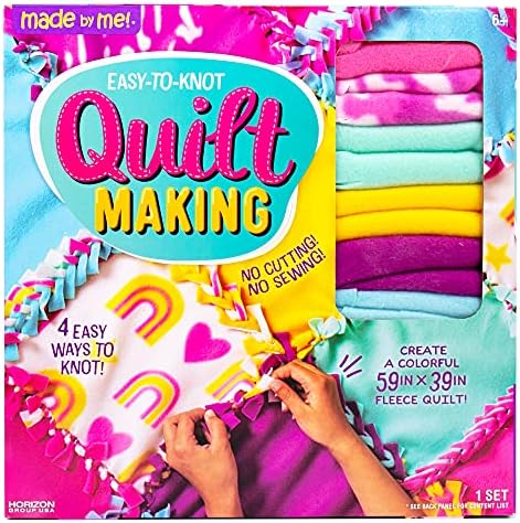 Made By Me Easy-to-Knot Quilt Making by Horizon Group USA, Create a 59” x 39” Fleece Quilt, No Cutting or Sewing Necessary, Includes 20 Fabric Squares & Felt Embellishments, Learn 4 Ways to Knot by MadebyMe