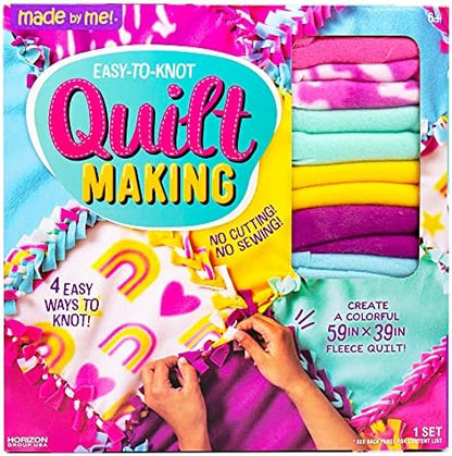 Made By Me Easy-to-Knot Quilt Making by Horizon Group USA, Create a 59” x 39” Fleece Quilt, No Cutting or Sewing Necessary, Includes 20 Fabric Squares & Felt Embellishments, Learn 4 Ways to Knot by MadebyMe
