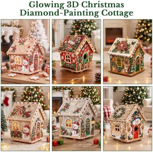 3D Wooden Christmas House Diamond Painting Kit with Pearl Accents- Stocking - Image 3