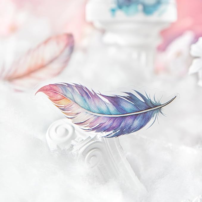 100 Pieces Vintage Fantasy Feather PET Stickers, Aesthetic Decorative Colorful Feather Stickers for Scrapbooking DIY Diary Junk Journal Handbook Album Decoration Journaling Scrapbooking Supplies