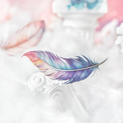 100 Pieces Vintage Fantasy Feather PET Stickers, Aesthetic Decorative Colorful Feather Stickers for Scrapbooking DIY Diary Junk Journal Handbook Album Decoration Journaling Scrapbooking Supplies