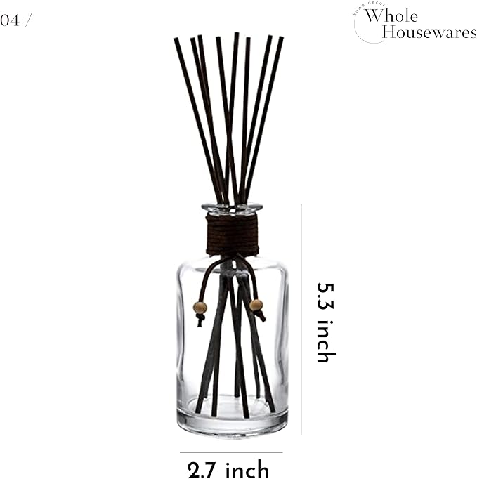 WHOLE HOUSEWARES Set of 4 Diffuser Bottles with Sticks - 7.5oz Empty Glass Diffuser Bottle for Essential Oils - Oil Diffusers Container with 32pcs Reed Sticks for Aromatherapy and Home Fragrance