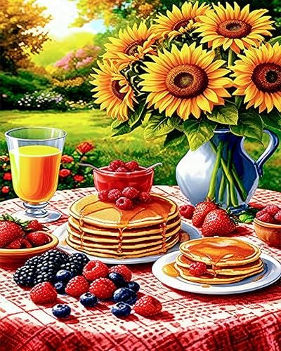 Paint by Numbers Kit for Adults, Sunflower & Pancake Breakfast, 16x20 Inch by Okarina